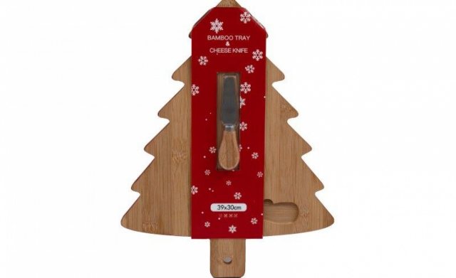 Bamboo Christmas Tree Tray With Cheese Knife