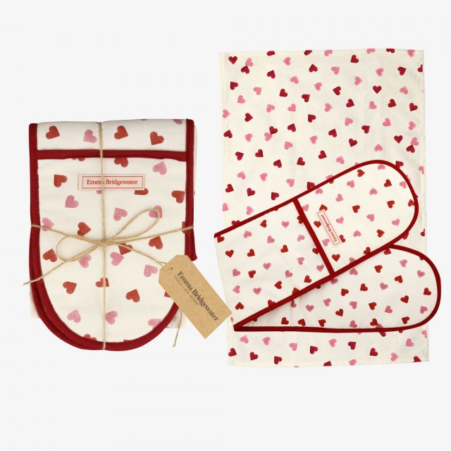 Emma Bridgewater Pink Hearts Tea Towel & Double Oven Glove Set