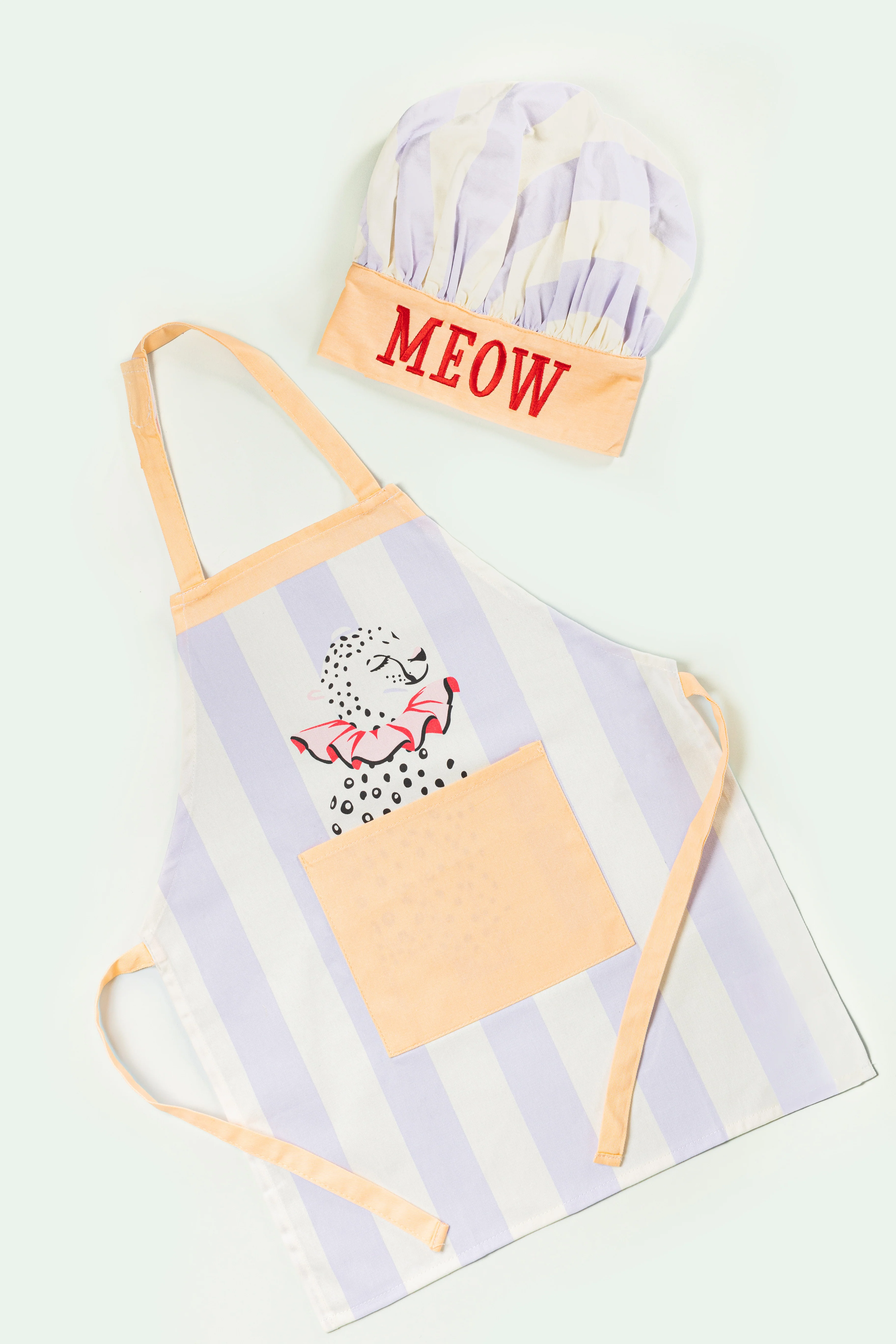 Yvonne Ellen Mini Kids Meow Apron & Chef Hat Set