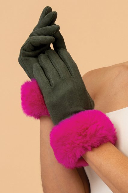 Powder Bettina Gloves - Olive/Magenta