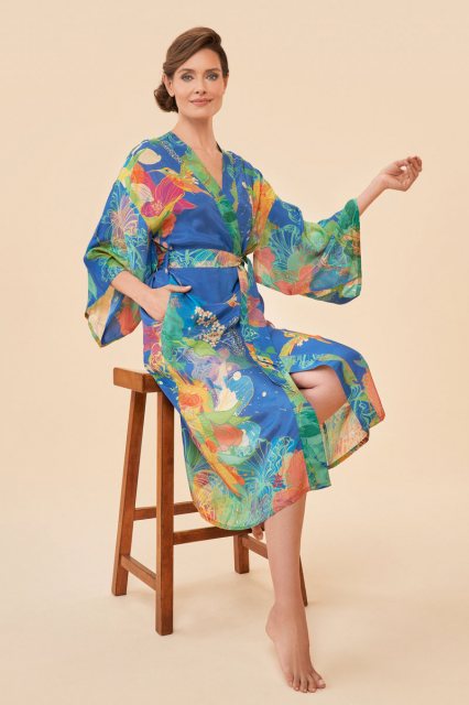 Powder Hummingbird Kimono Gown - Denim