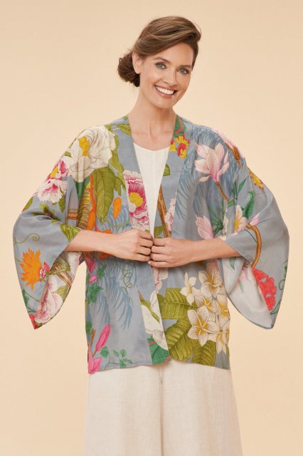 Powder Tropical Flora & Fauna Kimono Jacket - Lavender