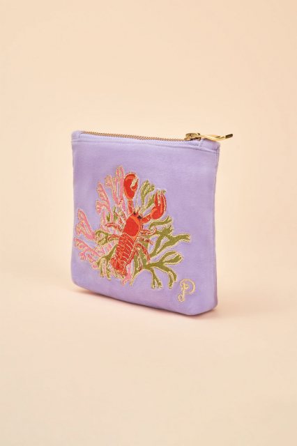 Powder Velvet Embroidered Mini Pouch - Lobster Buddies Lavender