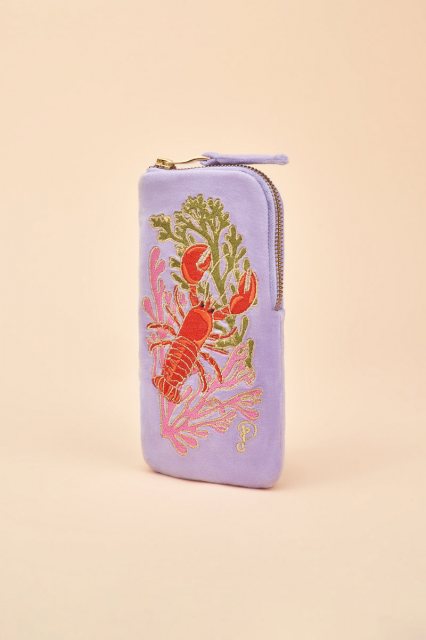 Powder Velvet Embroidered Sunglasses Pouch - Lobster Buddies Lavender