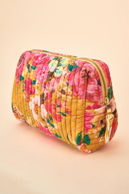 Powder Large Quilted Washbag - Impressionist Floral Mustard