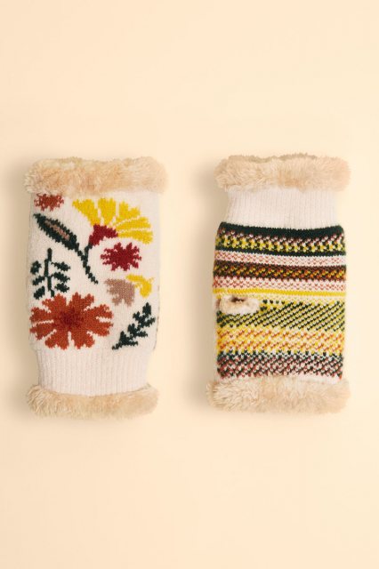 Powder Watercolour Floral Wrist Warmers - Cream