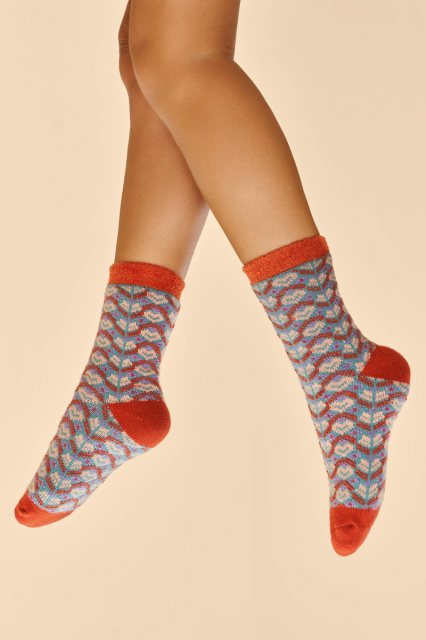 Powder Fair Isle Cosy Socks - Teal