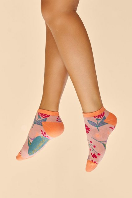 Powder Watercolour Flowers Trainers Socks - Petal