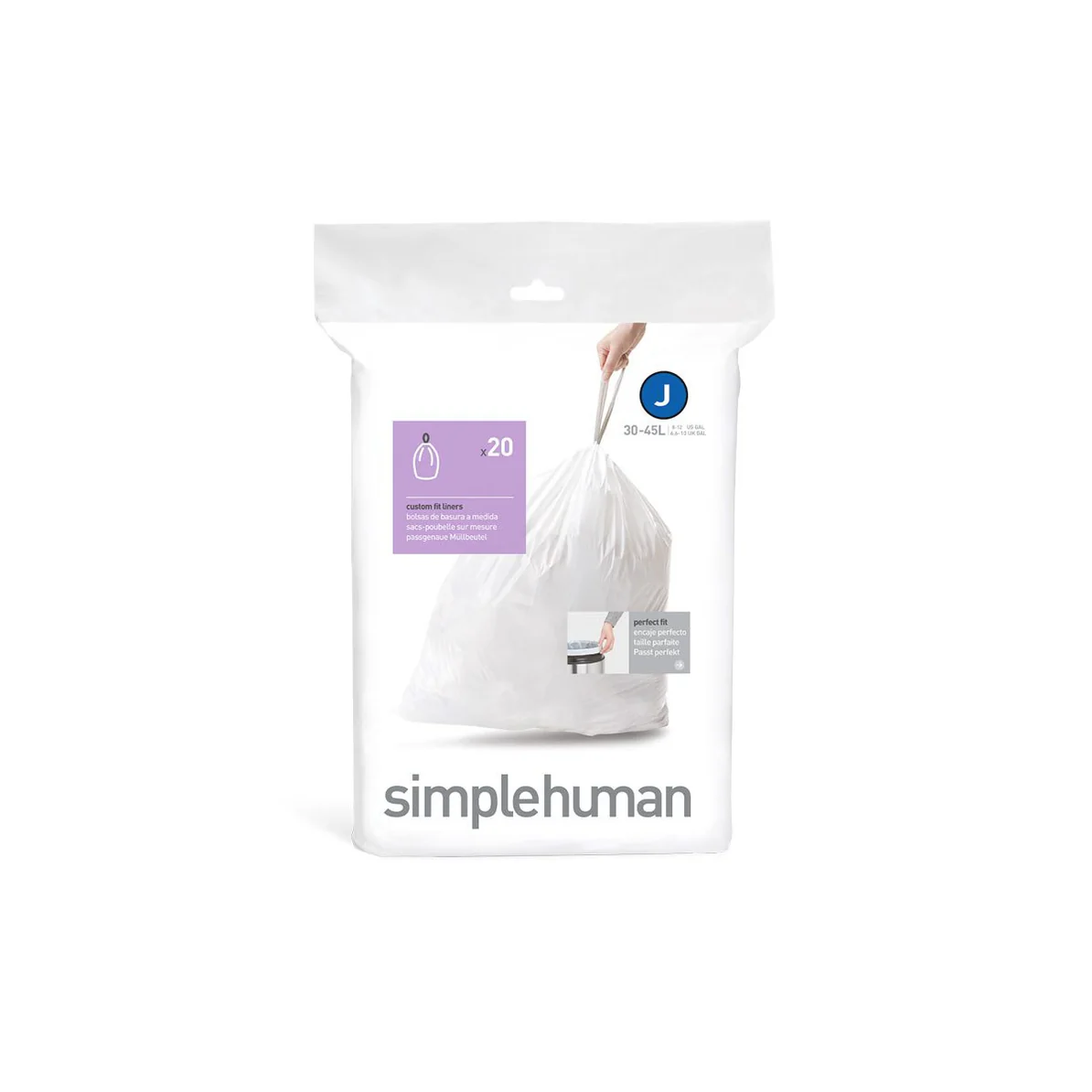 Simple Human Custom Fit Code J White Plastic Bin Liners 30-45L 20pk