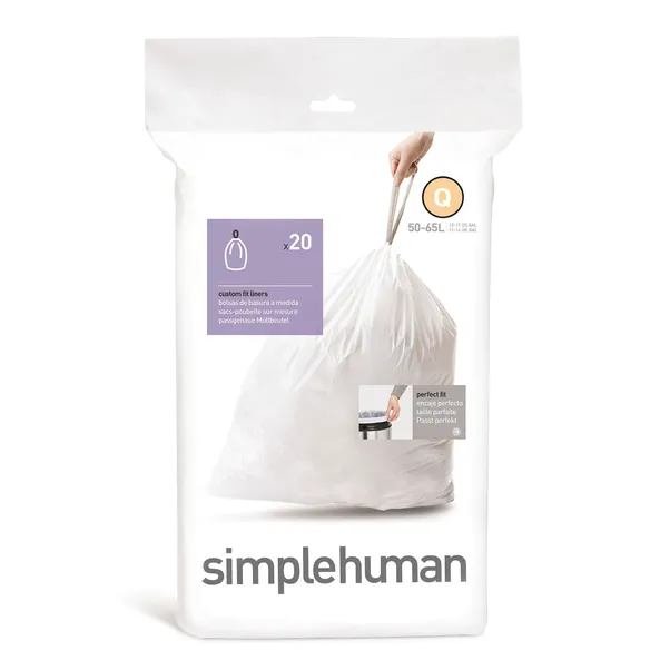 Simple Human Custom Fit Code Q White Plastic Bin Liners 50-65L 20pk