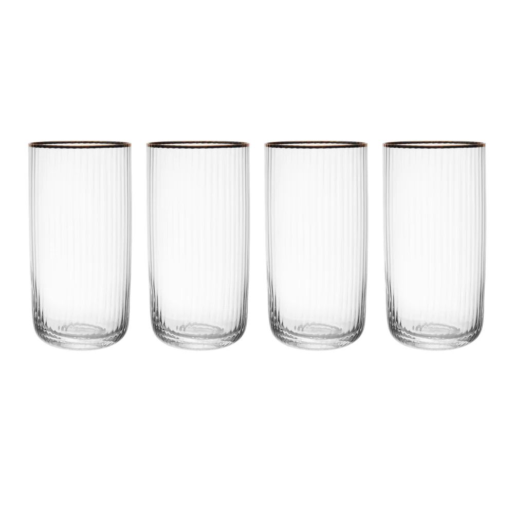 Mikasa Sorrento Ridged Crystal Highball Glasses Set of 4