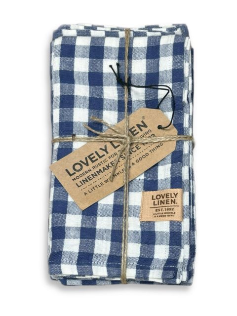 Lovely Linen Misty Napkins Square Denim Blue Check