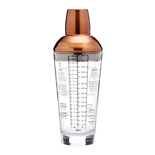 BarCraft Copper Finish Glass Cocktail Shaker