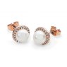 Tipperary Crystal Rose Gold CZ Circle With Pearl Earrings