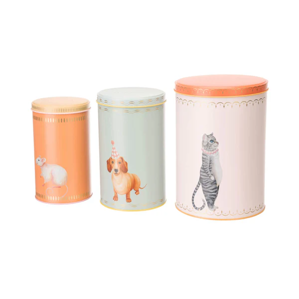 Yvonne Ellen Set of 3 Storage Tins - Sausage Doggie / Mousey / Pussy