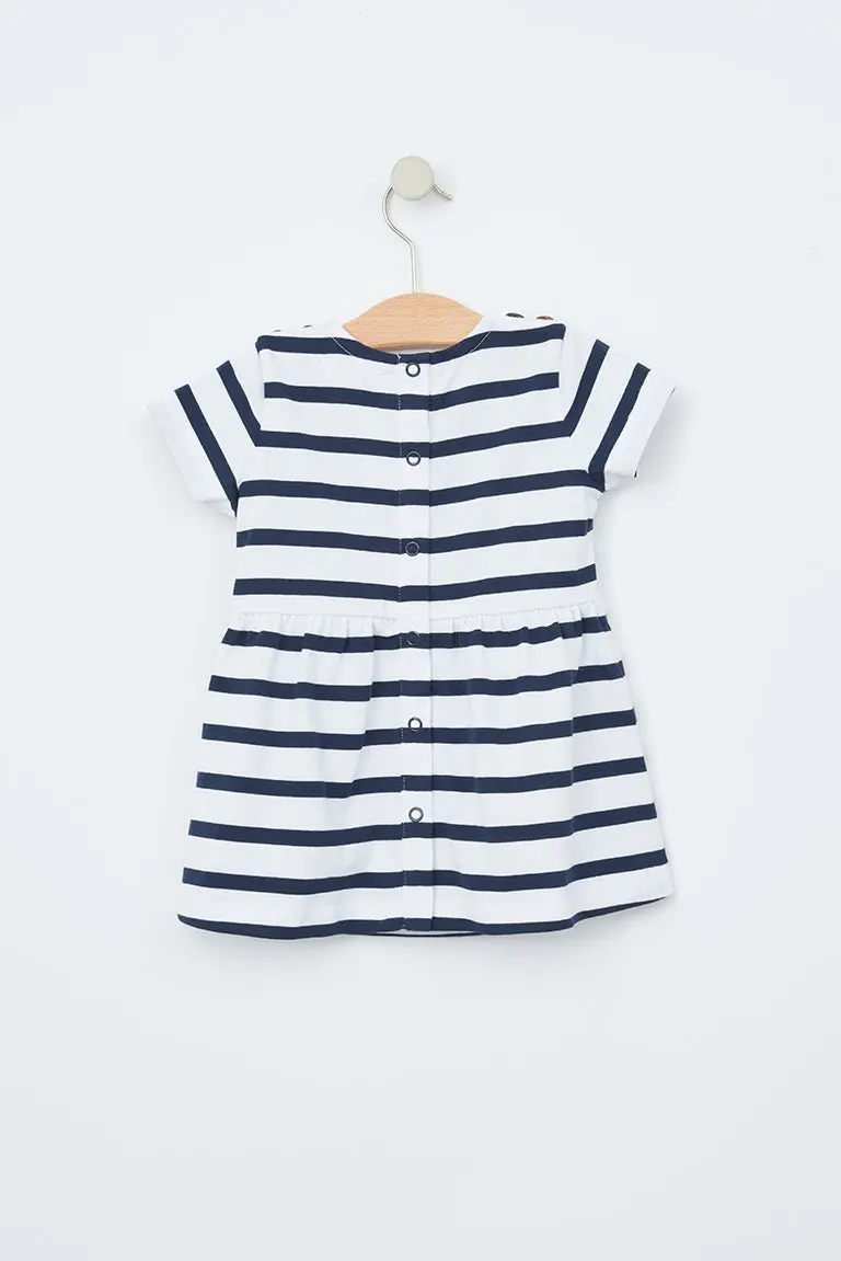 Batela Short Sleeve Nautical Stripe Dress With Bow - Navy