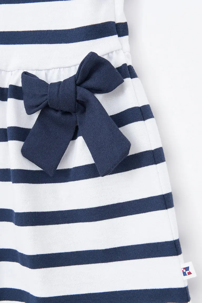 Batela Short Sleeve Nautical Stripe Dress With Bow - Navy