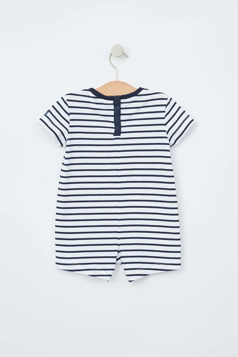 Batela Nautical Striped Romper - Navy