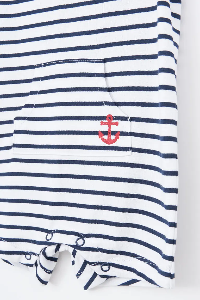 Batela Nautical Striped Romper - Navy