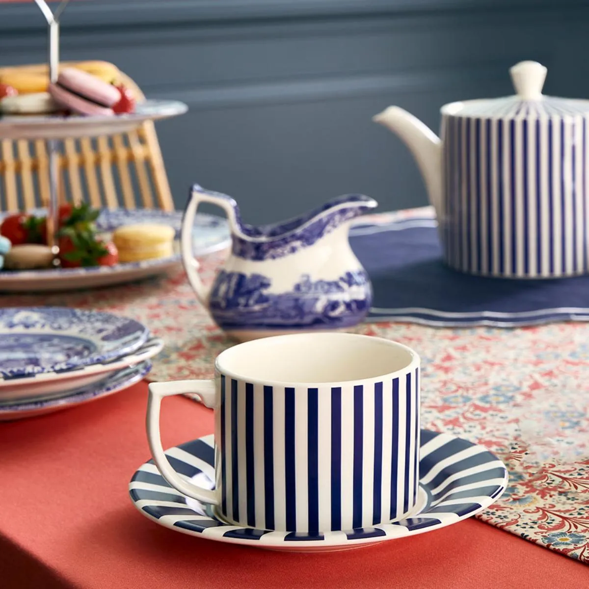 Spode Steccato Narrow Stripe Teacup & Saucer