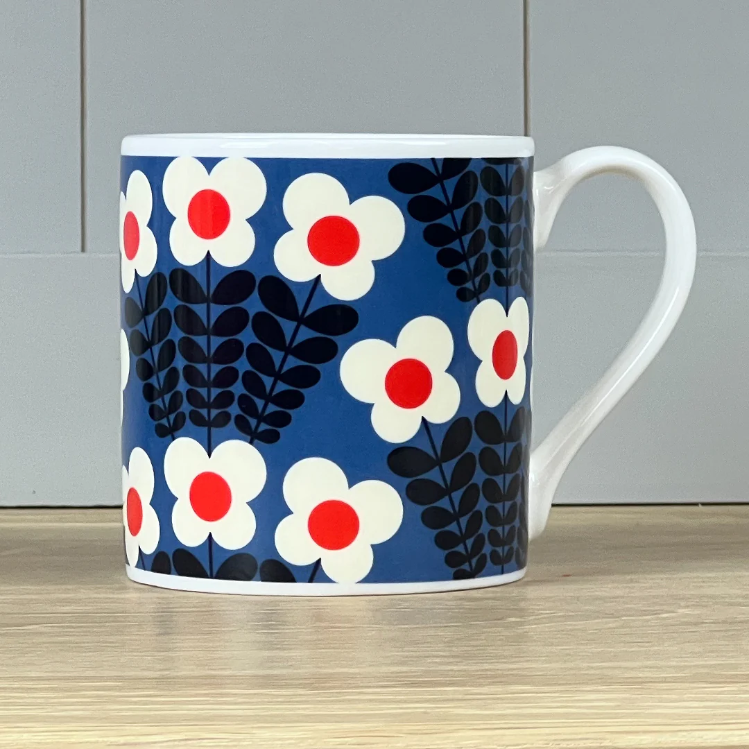 Orla Kiely Bunch Of Stems Quite Big Blue Mug