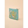 Powder Velvet Embroidered Mini Pouch - Hummingbird Aqua