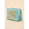 Powder Velvet Embroidered Make Up Bag - Hummingbird Aqua