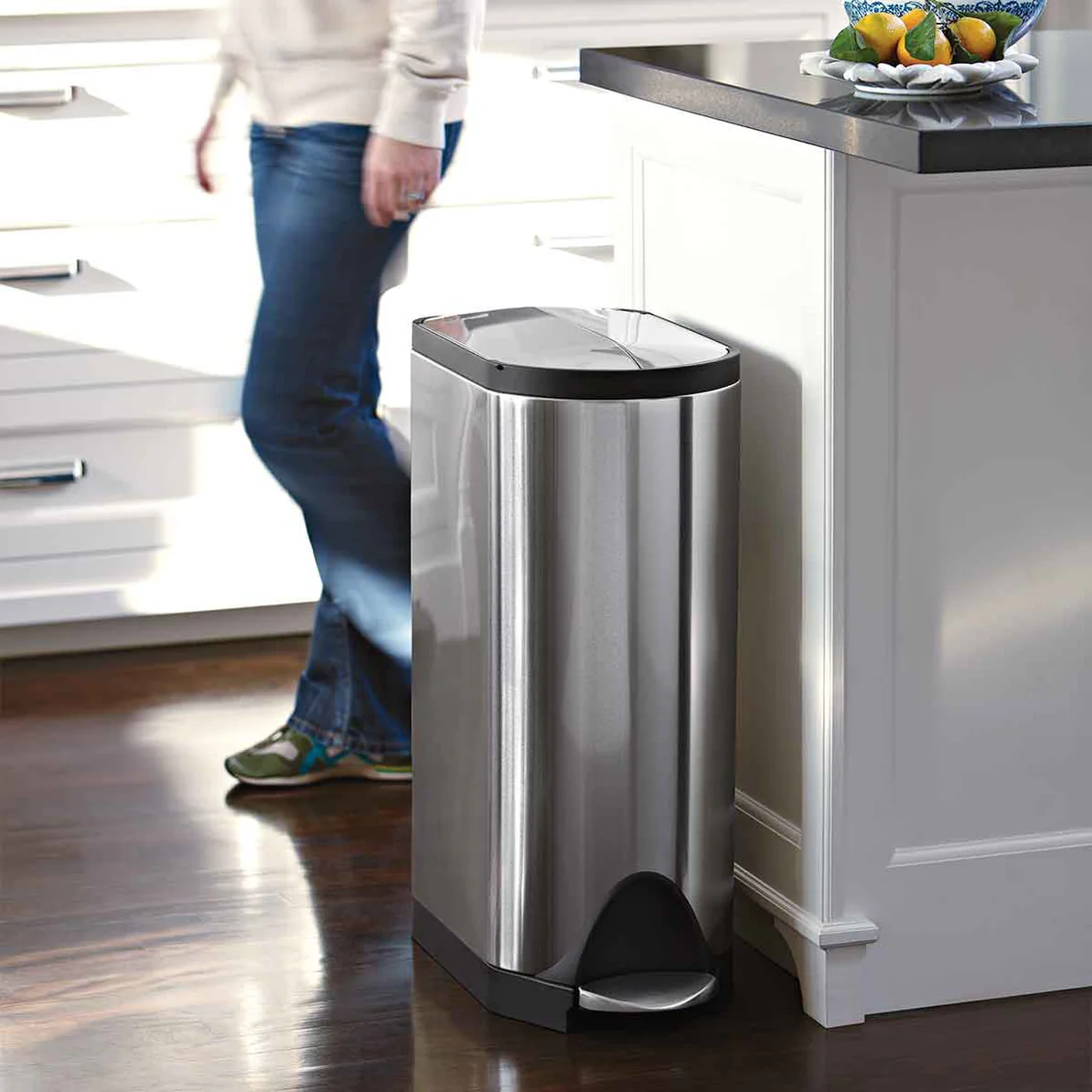 Simple Human Rectangular Pedal Bin 30L - Brushed Stainless Steel