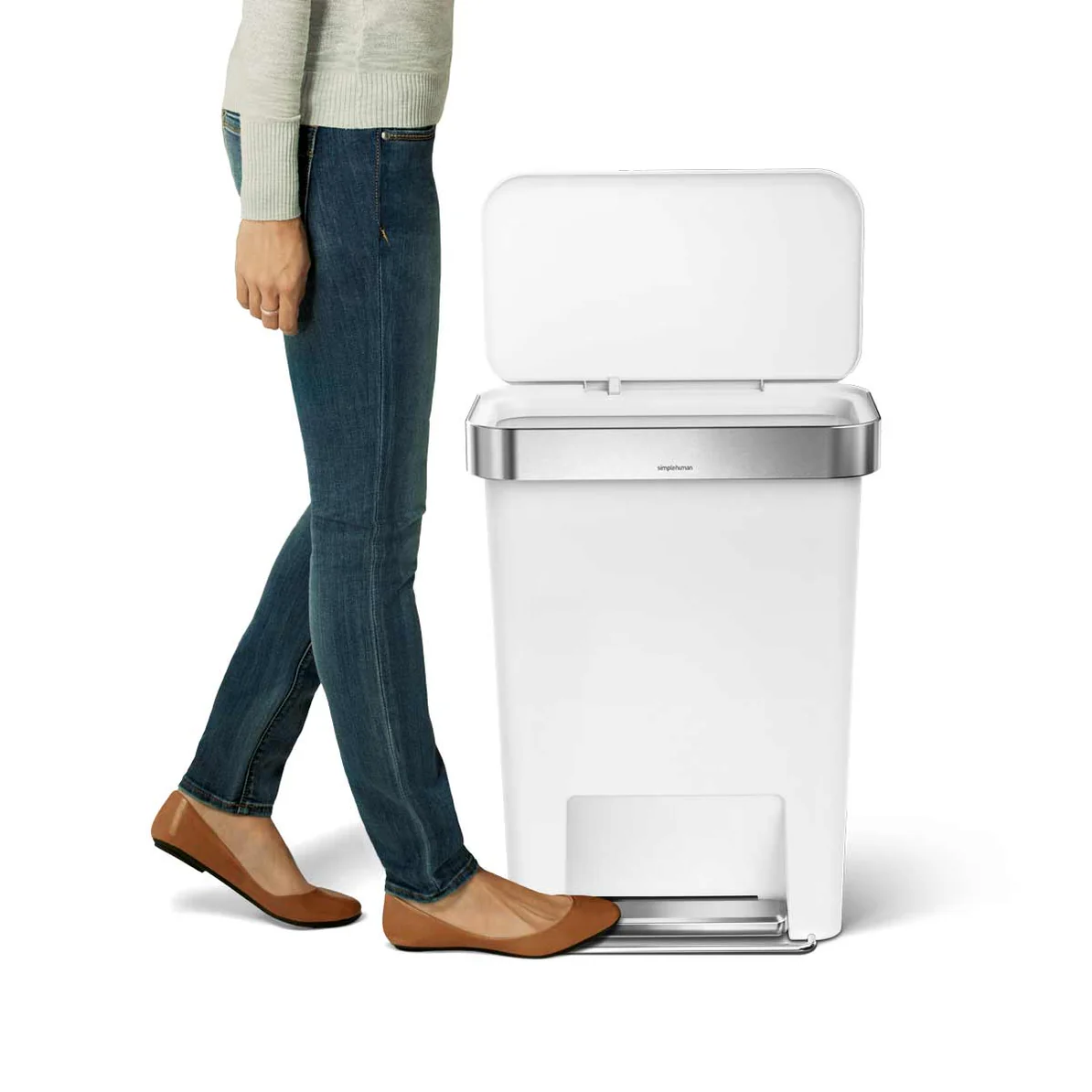 Simple Human Plastic Rectangular Pedal Bin 45L - White