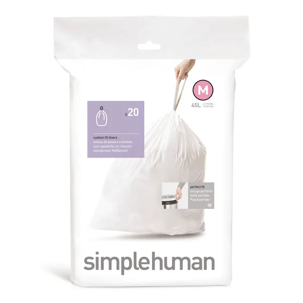 Simple Human Custom Fit Code M White Plastic Bin Liners 45L 20pk