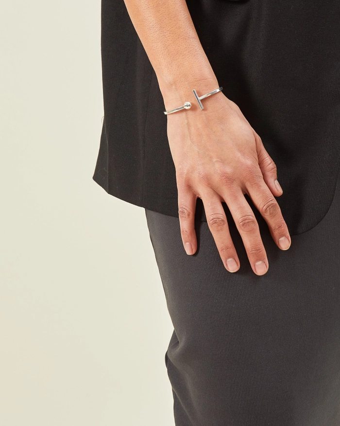 Chalk Ball & T Bangle - Sterling Silver