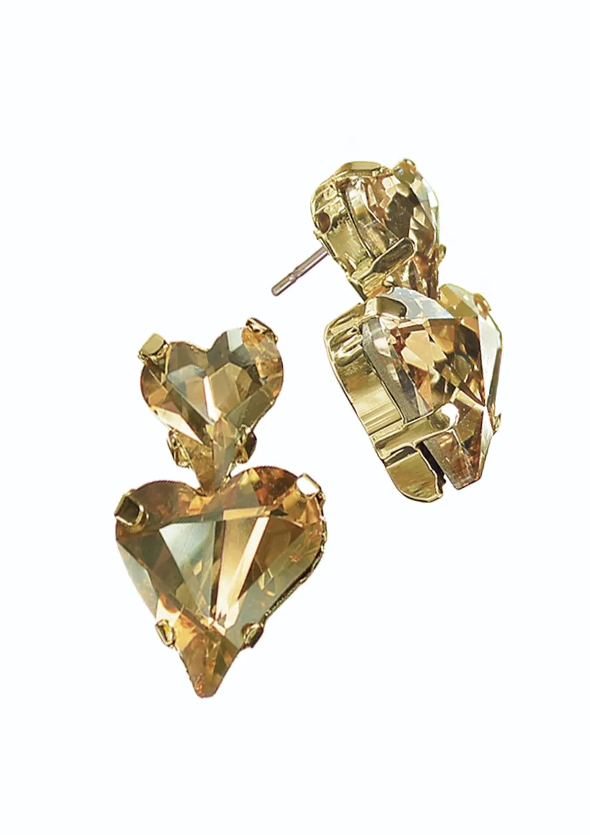 Hot Tomato Heart On Heart Drops Earrings - Gold On Gold