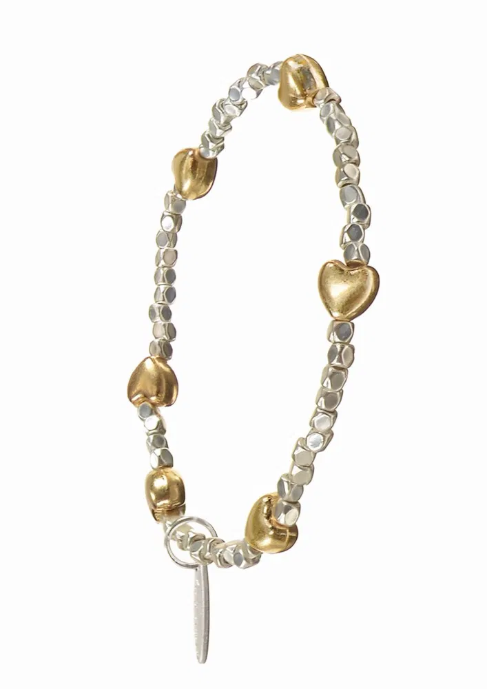 Hot Tomato Hearts Captured Bracelet - Worn Silver & Gold