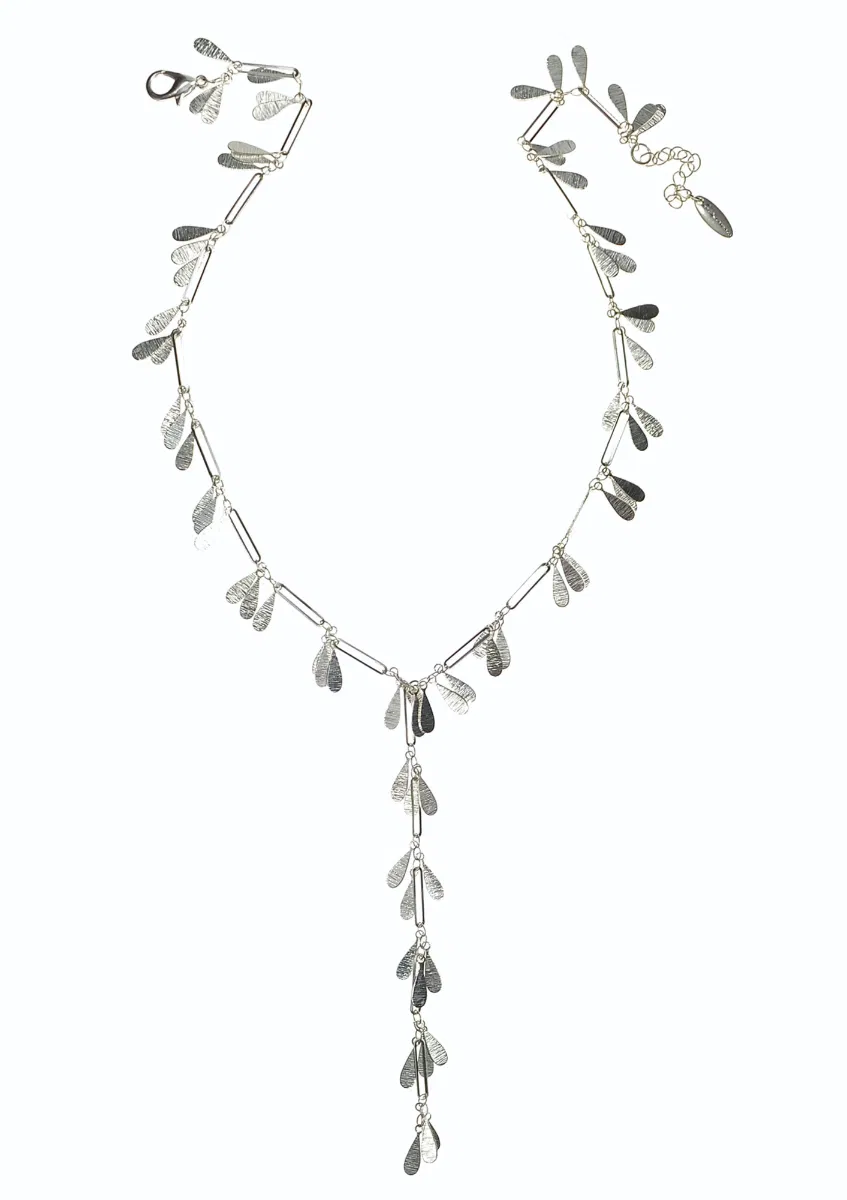 Hot Tomato Fantasy Fringe Plunge Necklace - Worn Silver