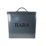 BARA Large Square Bread Bin | Serif Font, Grey & Chrome Handle