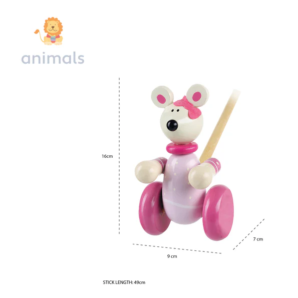 Orange Tree Toys Pink Mouse Push Along